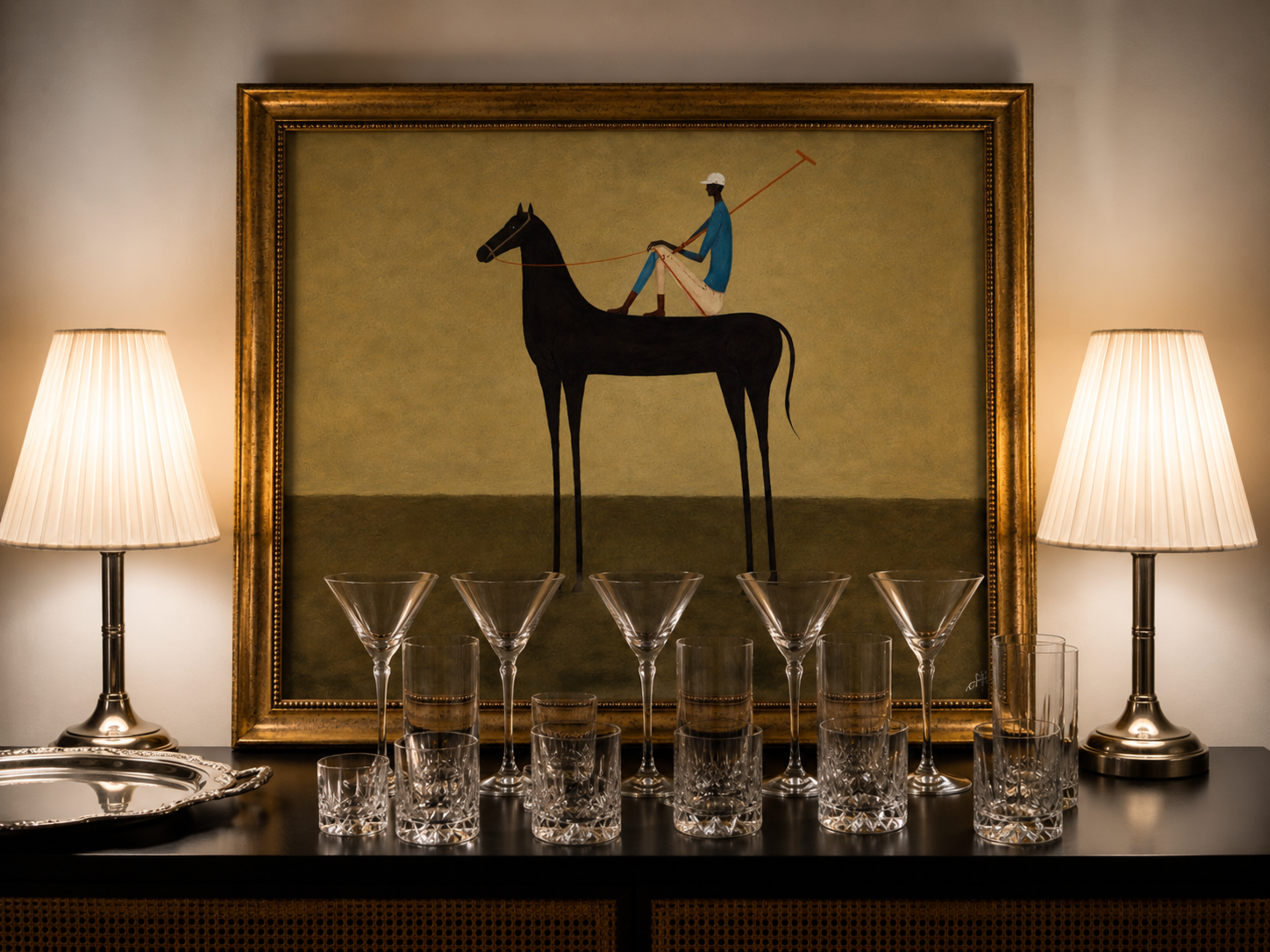 Minimalist Figurative Polo Horse Art print featuring a Polo Player Rider in earthy khaki tones and painterly texture. This is a Hand drawn oil painting print