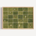 Minimalist Tiny Tennis Players Oil Painting Print, Horizontal Modern Abstract Tennis Sports Wall Art, Hand Drawn Aerial Tennis Court Poster