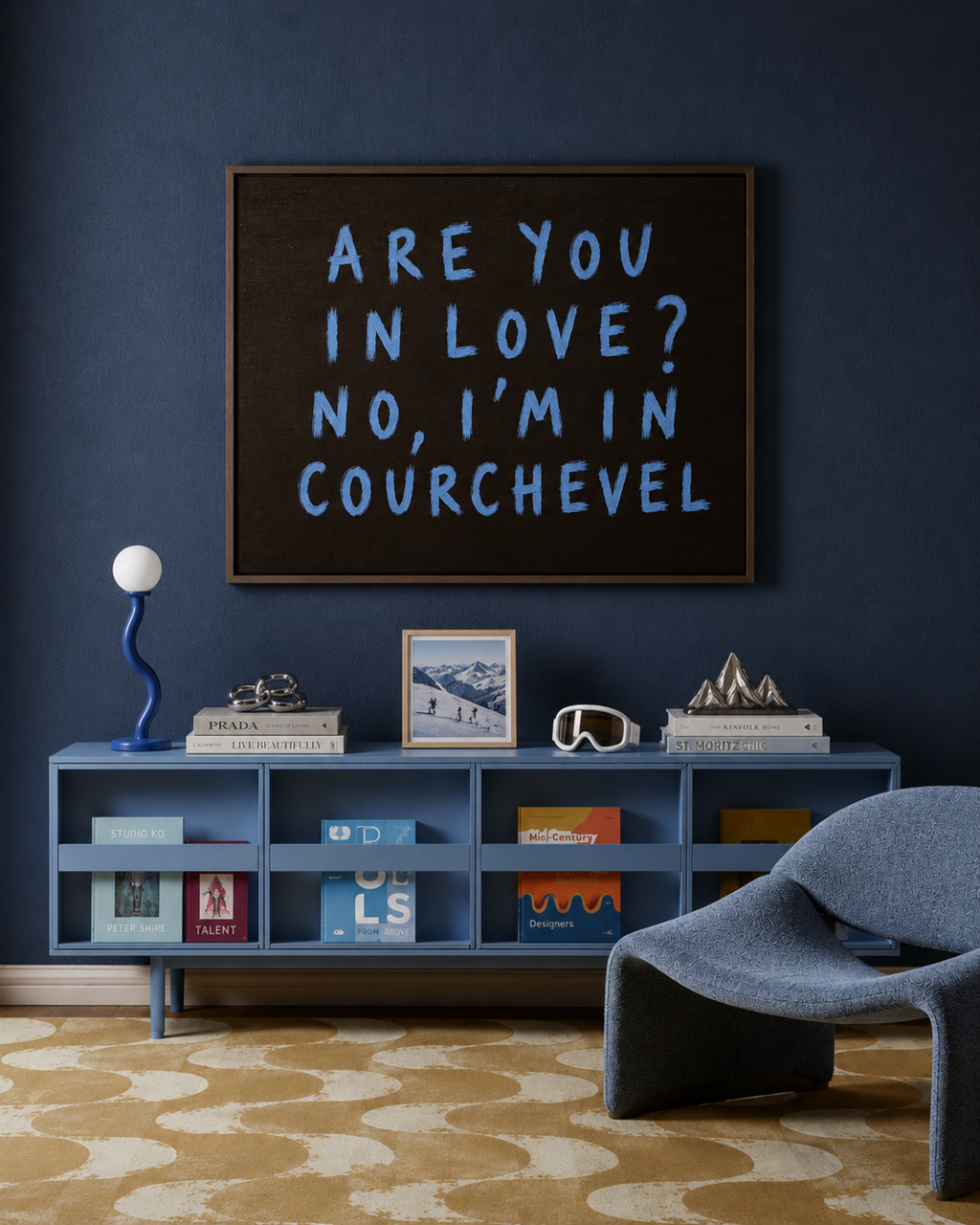 hand drawn trendy location / city  typography print in grafitti style with the quote "ARE YOU IN LOVE? NO, IM IN COURCHEVEL" in a textured canva. This is a trendy minimalist typography wall art print ideal for above bed, bedrooms, dorm room decor, living rooms and kitchens, gallery walls and playful interiors. The perfect Cool Girl Apartment decor