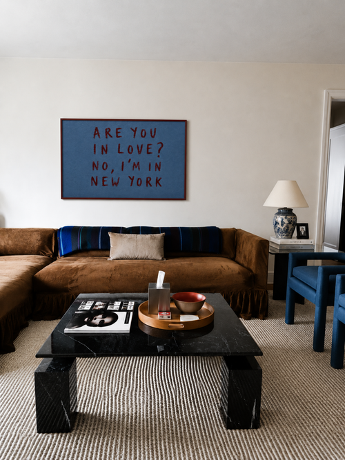 hand drawn trendy location / city  typography print in grafitti style with the quote "ARE YOU IN LOVE? NO, IM IN NEW YORK" in a textured canva. This is a trendy minimalist typography wall art print ideal for above bed, bedrooms, dorm room decor, living rooms and kitchens, gallery walls and playful interiors. The perfect Cool Girl Apartment decor

