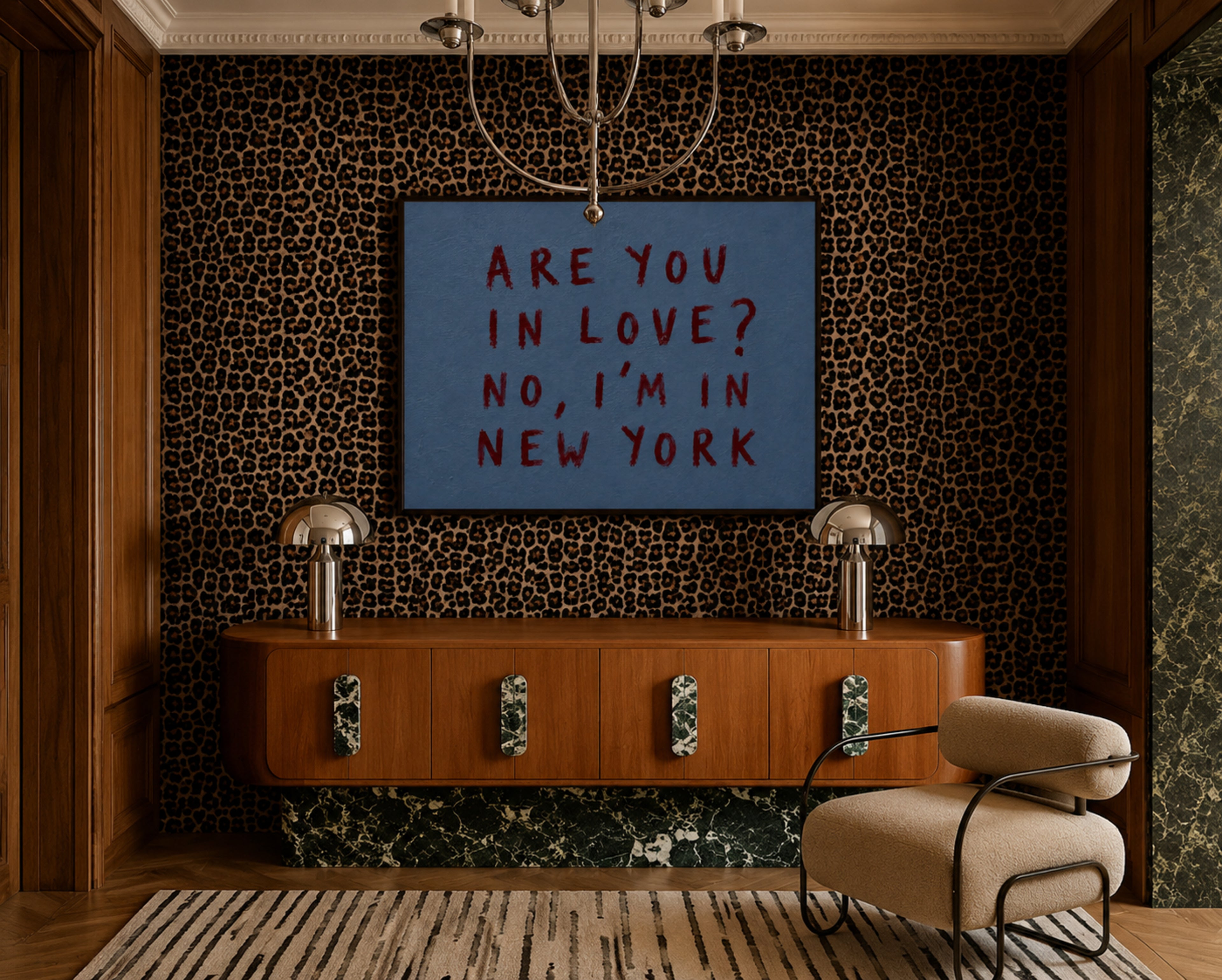 hand drawn trendy location / city  typography print in grafitti style with the quote "ARE YOU IN LOVE? NO, IM IN NEW YORK" in a textured canva. This is a trendy minimalist typography wall art print ideal for above bed, bedrooms, dorm room decor, living rooms and kitchens, gallery walls and playful interiors. The perfect Cool Girl Apartment decor