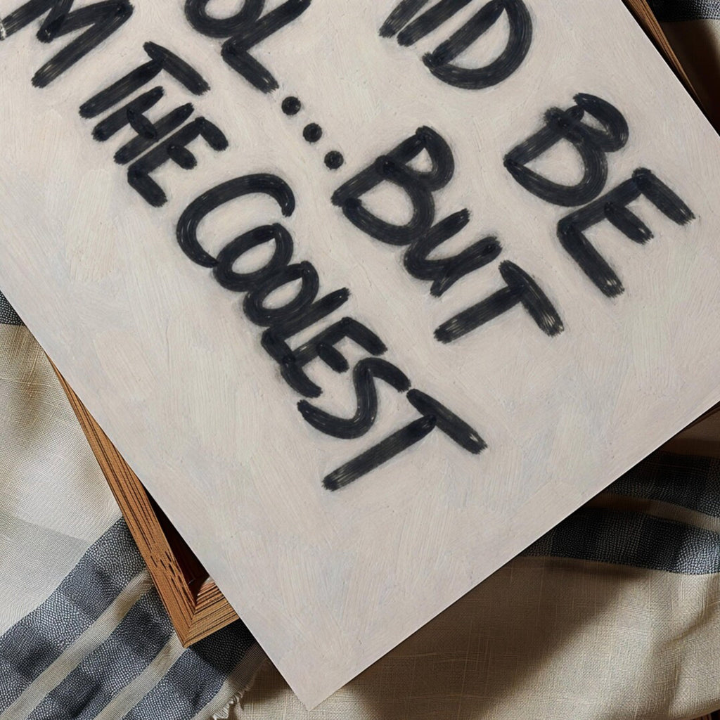 hand drawn Grafitti style trendy typography print with the phrase "HE SAID BE COOL... BUT I AM THE COOLEST" in a texturedneutral canva. This is a trendy minimalist typography wall art print ideal for above bed, bedrooms, dorm room decor, living rooms and kitchens, gallery walls and playful interiors. The perfect Cool Girl Apartment decor