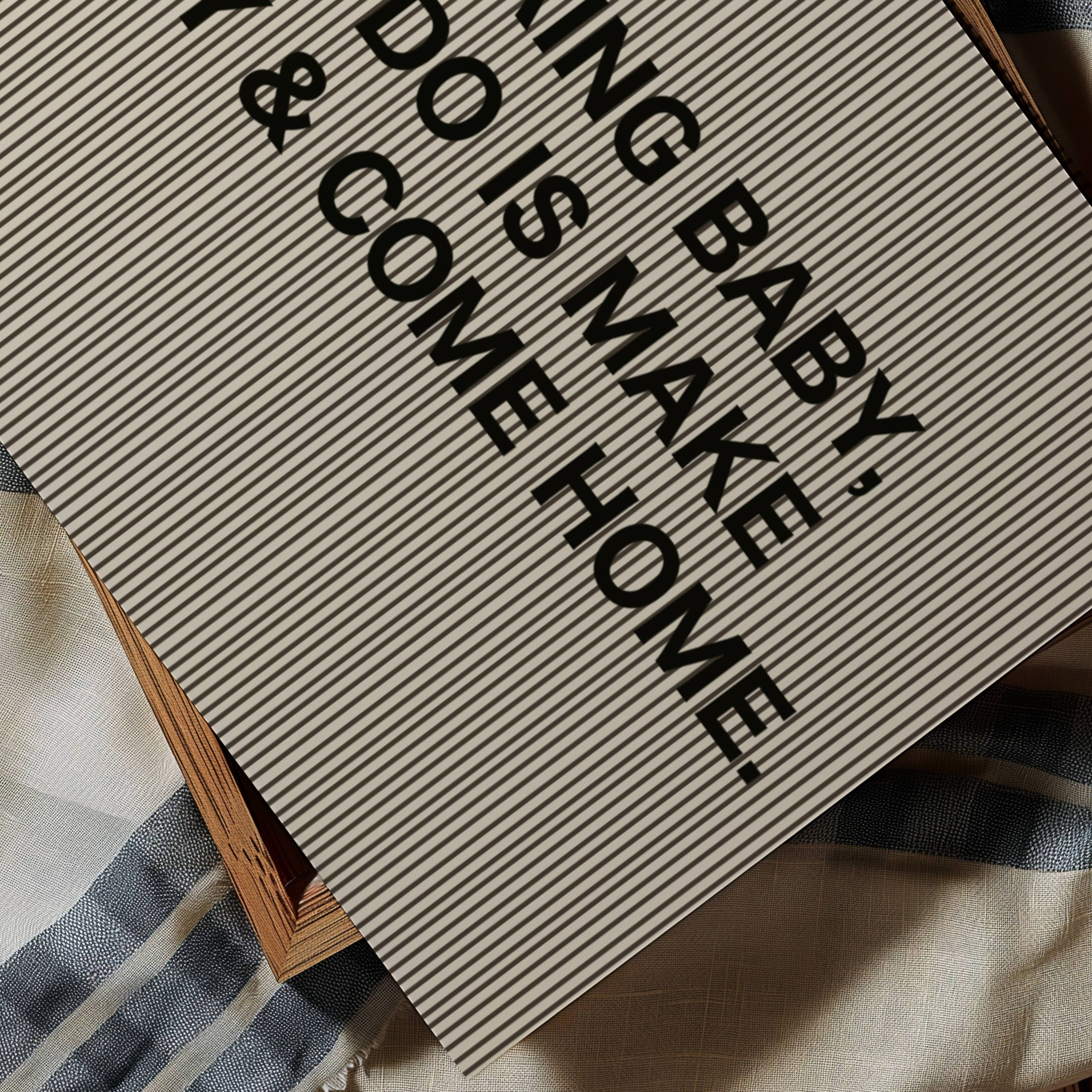hand drawn Playful Funny typography print with the phrase "IM BORING BABY ALL I DO IS MAKE MONEY AND COME HOME" in a retro striped neutral canva. This is a trendy funny typography wall art print ideal for above bed, bedrooms, dorm room decor, living rooms and kitchens, gallery walls and playful interiors. The perfect Cool Girl Apartment decor