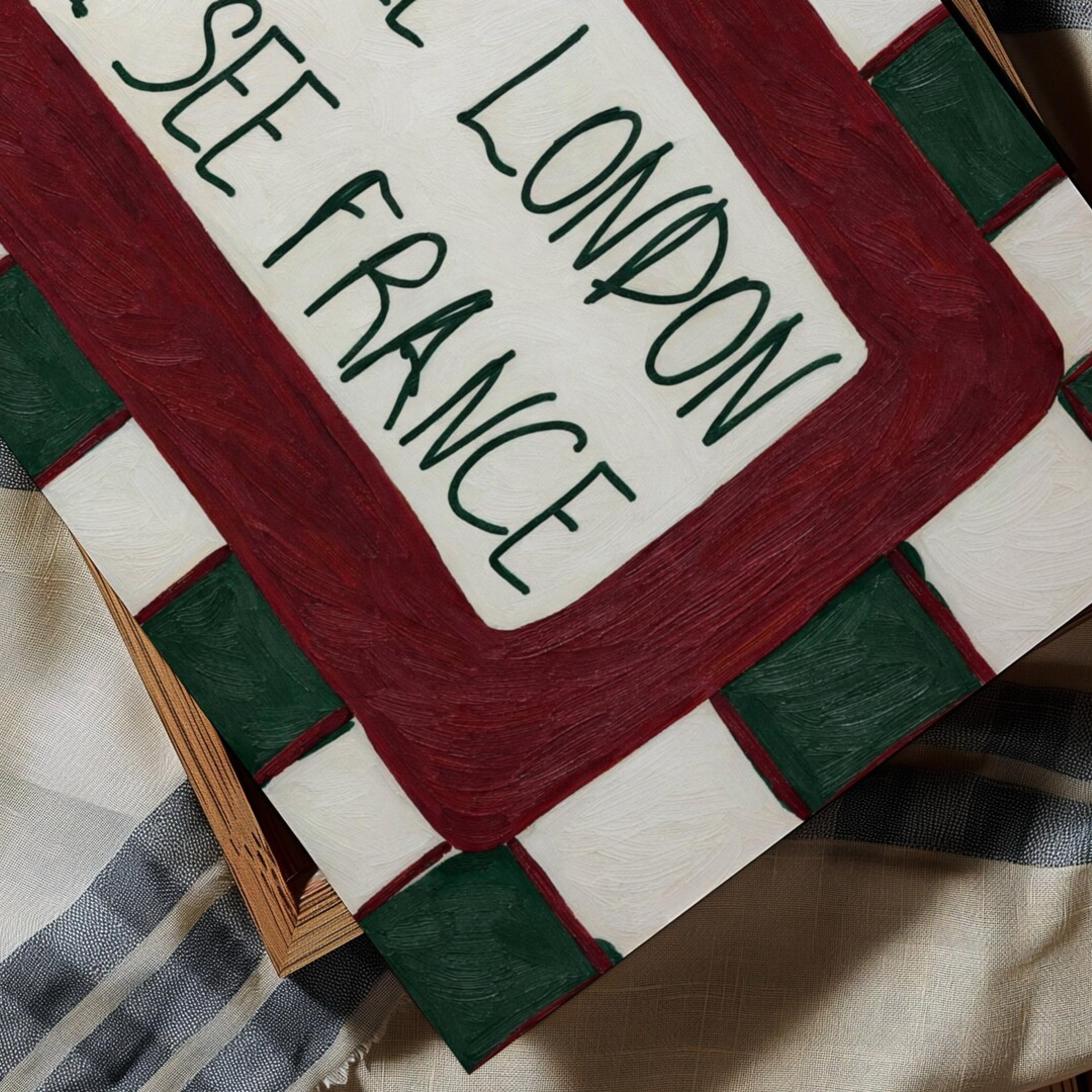 I SEE LONDON I SEE FRANCE is a whimsical Retro typography art print designed to bring humour, colour and personality into your bathroom and laundry room. Featuring vintage-inspired Checkered patterns and hand-lettered typography, this artwork captures the nostalgic charm while adding a playful decorative touch to modern interiors. this is a hand drawn Retro quote wall art, ideal for bathrooms, laundry room decor, and cheeky playful interiors. khaki burgundy