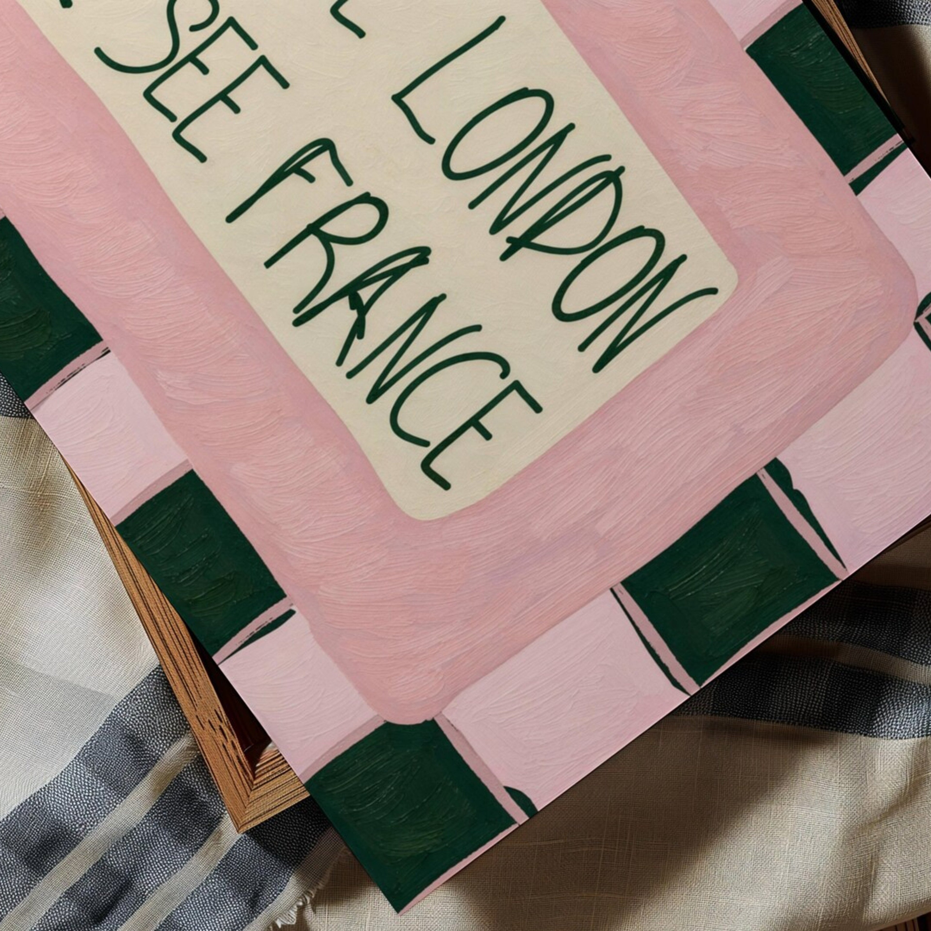 I SEE LONDON I SEE FRANCE is a whimsical Retro typography art print designed to bring humour, colour and personality into your bathroom and laundry room. Featuring vintage-inspired Checkered patterns and hand-lettered typography, this artwork captures the nostalgic charm while adding a playful decorative touch to modern interiors. this is a hand drawn Retro quote wall art, ideal for bathrooms, laundry room decor, and cheeky playful interiors. pink green