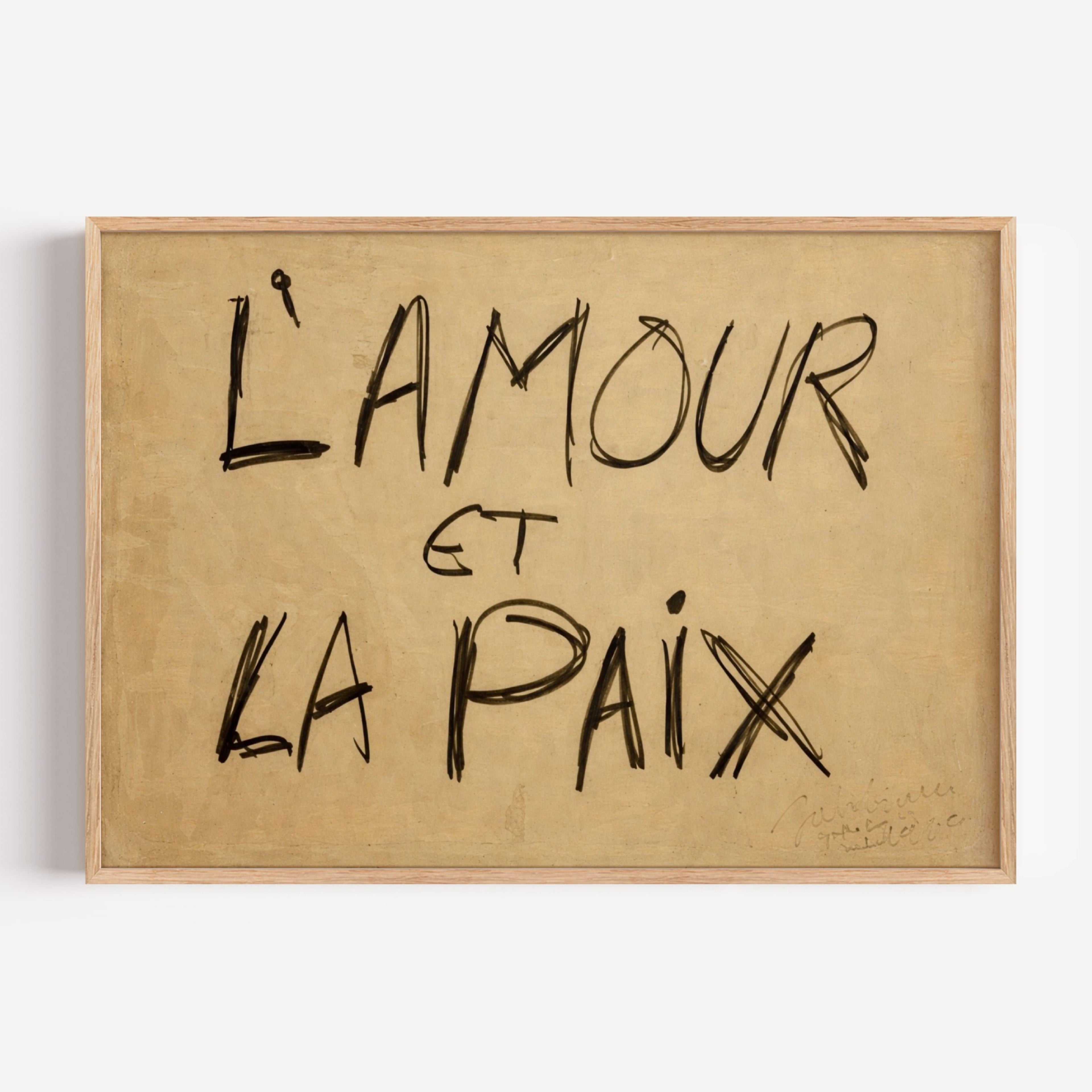 hand drawn Retro Minimalist French typography print with the phrase "L AMOUR ET LA PAIX" in a retro neutral canva. This is a trendy minimalist typography wall art print ideal for above bed, bedrooms, dorm room decor, living rooms and kitchens, gallery walls and playful interiors. The perfect Cool Girl Apartment decor