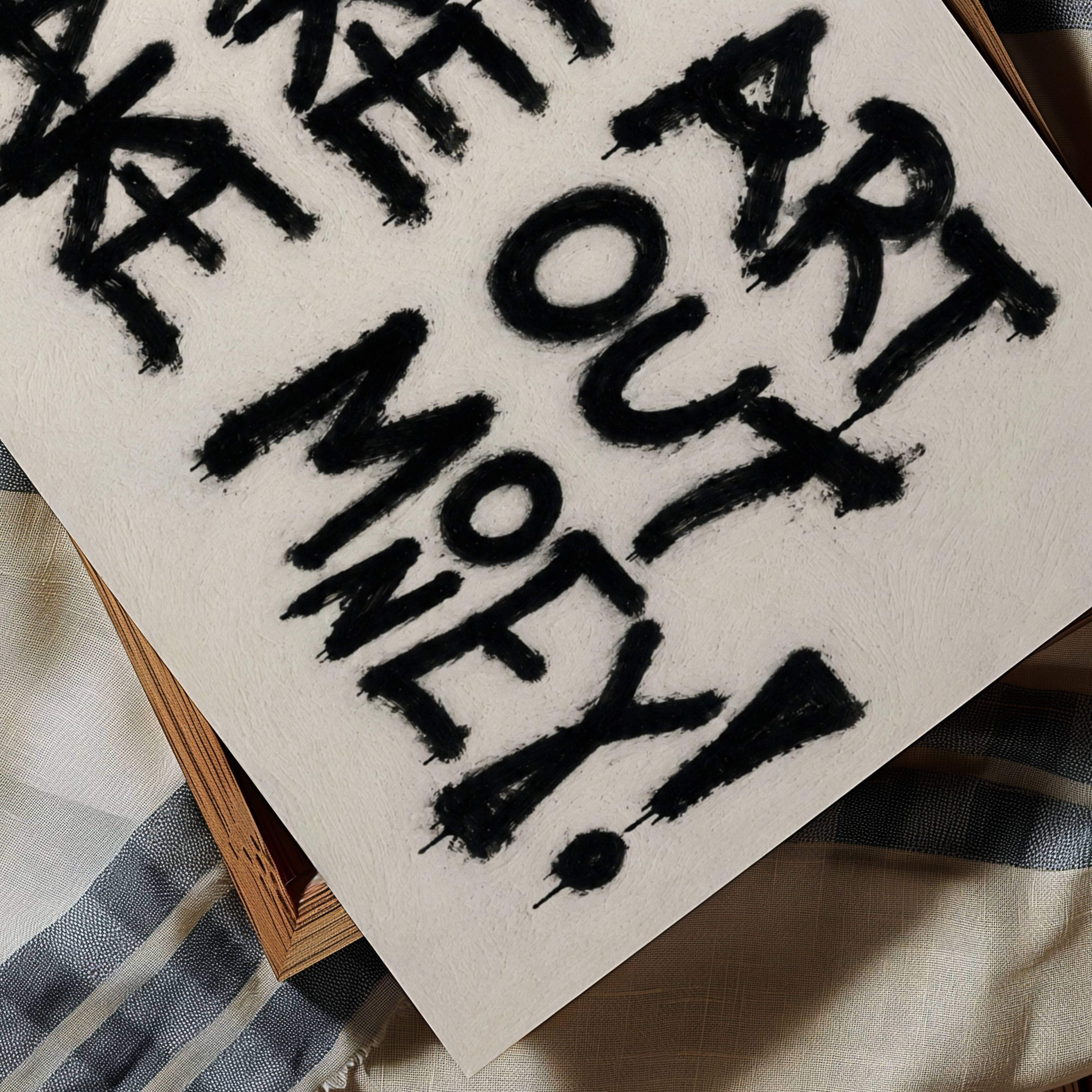 hand drawn trendy Motivational typography print in grafitti style with the quote "MAKE ART MAKE OUT MAKE MONEY" in a textured neutral canva. This is a trendy minimalist typography wall art print ideal for above bed, bedrooms, dorm room decor, living rooms and kitchens, gallery walls and playful interiors. The perfect Cool Girl Apartment decor