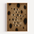 hand drawn Trendy typography print with the funny quote "MAKE YOUR OWN MONEYAND MARRY SOMEONE FUNNY" in a leopard - cheetah animal print canva. This is a trendy Retro typography wall art print ideal for above bed, bedrooms, dorm room decor, living rooms and kitchens, gallery walls and playful interiors. The perfect Cool Girl Apartment decor