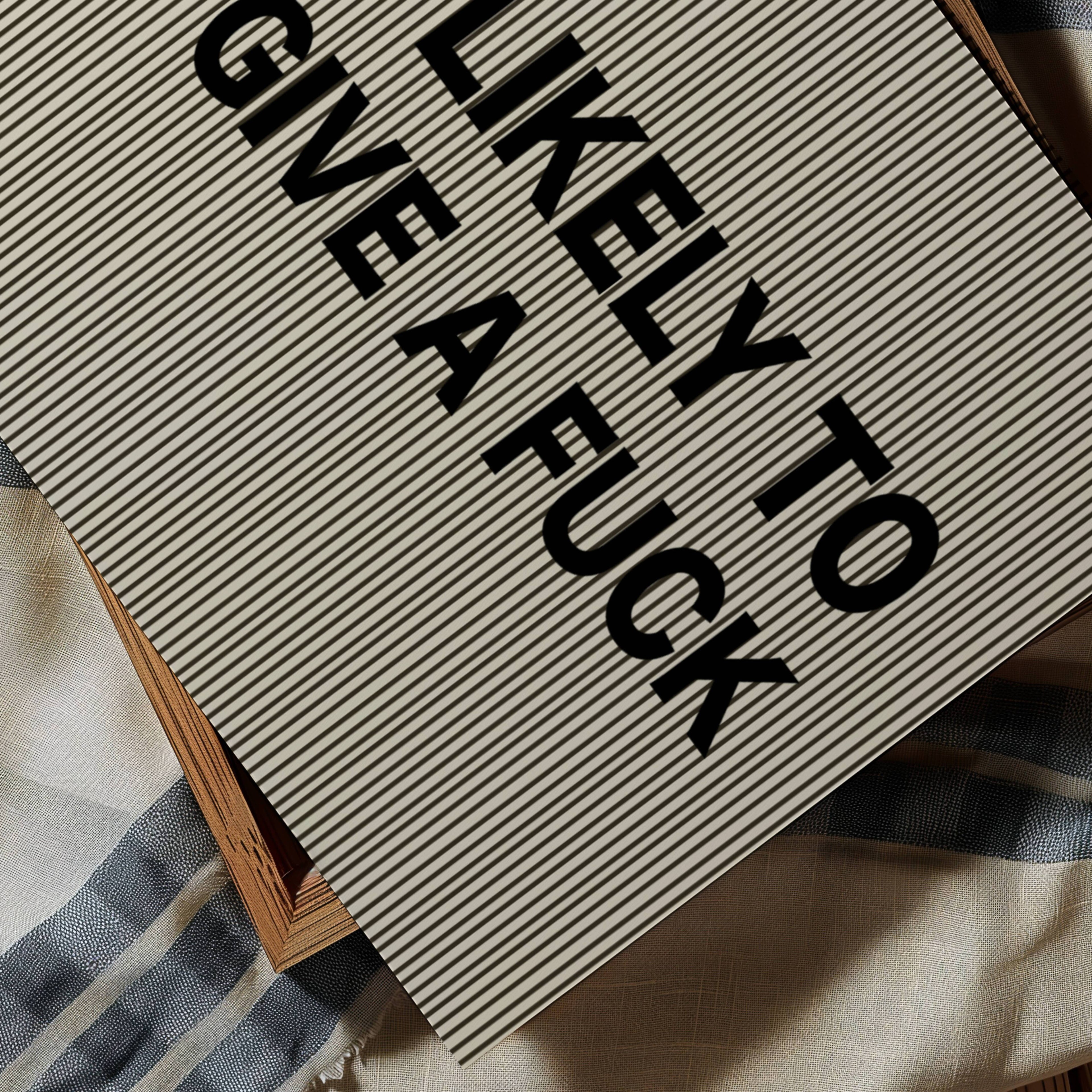hand drawn Playful Funny typography print with the phrase "MOST LIKELY TO NOT GIVE A FUCK" in a retro striped neutral canva. This is a trendy funny typography wall art print ideal for above bed, bedrooms, dorm room decor, living rooms and kitchens, gallery walls and playful interiors. The perfect Cool Girl Apartment decor