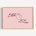 My Anxiety Is Chronic But This Ass Is Iconic is a playful typography art print created for girls who cope with humour, self-awareness and a healthy amount of main character energy. this is a hand drawn minimalist quote wall art featuring a Peach and hand written quote, ideal for bathrooms, above a bed, dressing rooms, dorm room decor and cheeky playful interiors. available in 5 different colors: pastel pink, ruby burgundy, blue, khaki and cream white