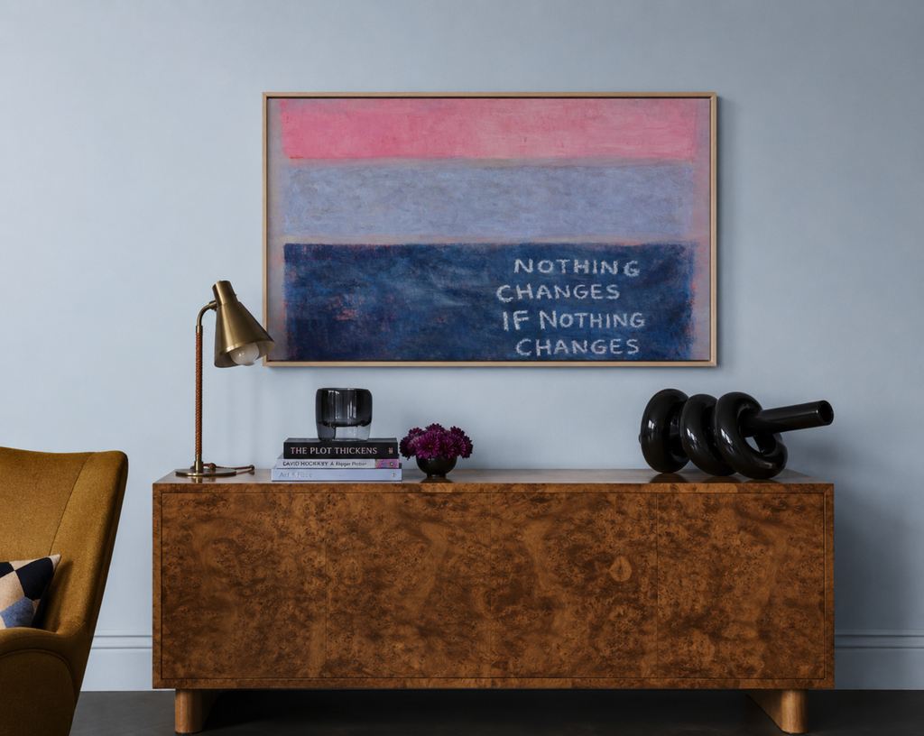 hand drawn Trendy typography abstract print with the motivational quote "NOTHING CHANGES IF NOTHING CHANGES" in a textured abstract painted canva with brush strokes in pink colors. This is a trendy minimal typography wall art print ideal for above bed, bedrooms, dorm room decor, living rooms and kitchens, gallery walls and playful interiors. The perfect Cool Girl Apartment decor