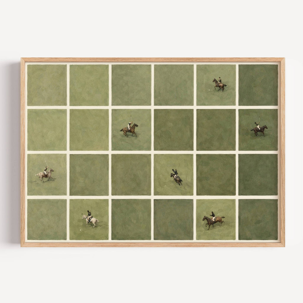Minimalist Tiny Polo Players Oil Painting Print, Horizontal Modern Abstract POLO equestrian Sports Wall Art, Hand Drawn Aerial Polo match Poster, horses wall art print, polo match oil painting