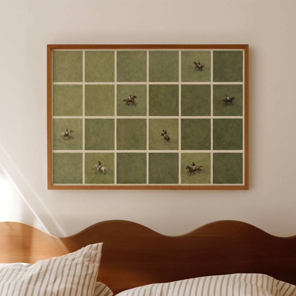 Minimalist Tiny Polo Players Oil Painting Print, Horizontal Modern Abstract POLO equestrian Sports Wall Art, Hand Drawn Aerial Polo match Poster, horses wall art print, polo match oil painting