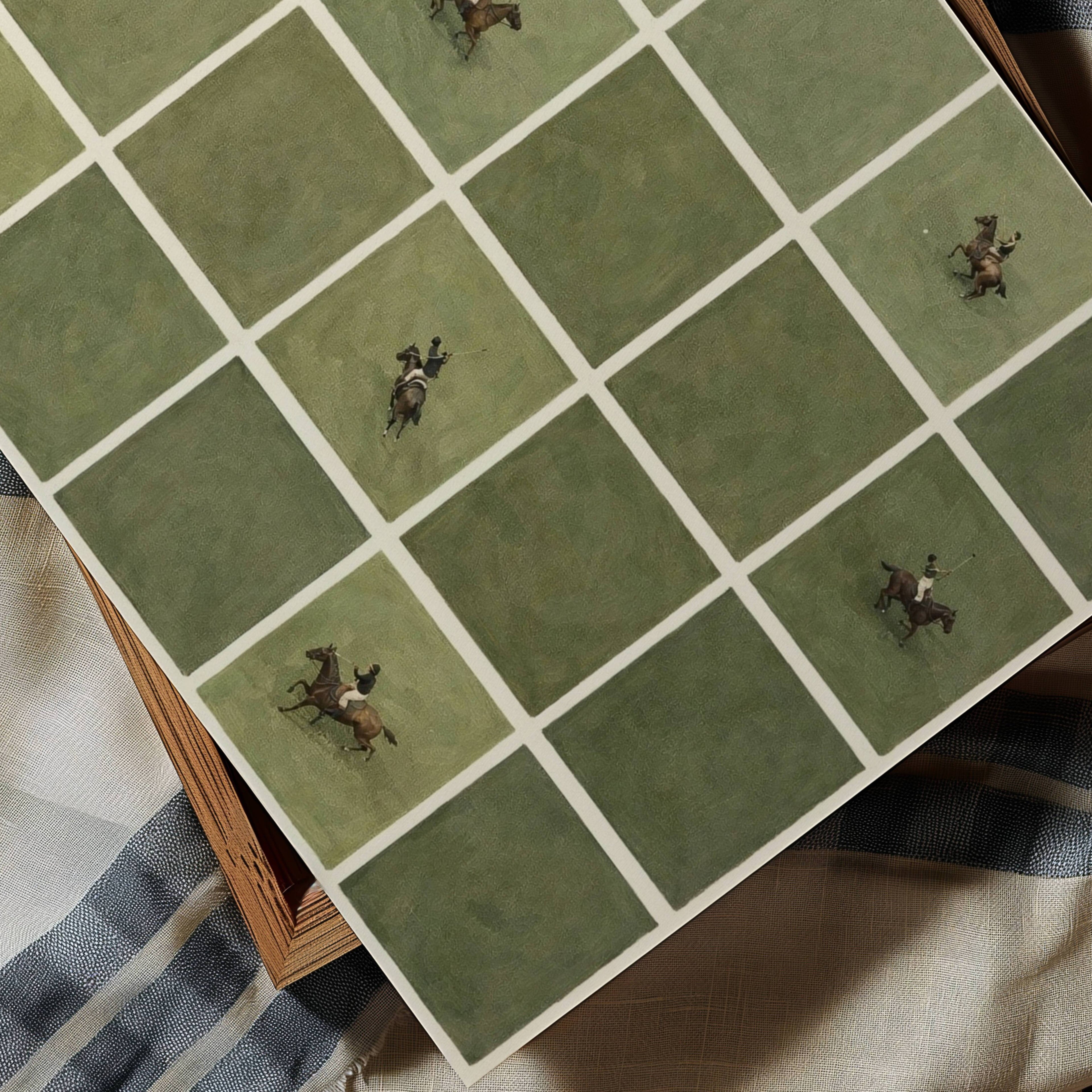 Minimalist Tiny Polo Players Oil Painting Print, Horizontal Modern Abstract POLO equestrian Sports Wall Art, Hand Drawn Aerial Polo match Poster, horses wall art print, polo match oil painting