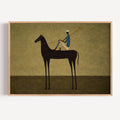 Minimalist Figurative Polo Horse Art print featuring a Polo Player Rider in earthy khaki tones and painterly texture. This is a Hand drawn oil painting print