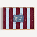 SPLISH SPLASH is a whimsical Retro typography art print designed to bring humour, colour and personality into your bathroom and laundry room. Featuring vintage-inspired Striped patterns and hand-lettered typography, this artwork captures the nostalgic charm while adding a playful decorative touch to modern interiors. this is a hand drawn Retro quote wall art, ideal for bathrooms, laundry room decor, and cheeky playful interiors. Blue burgundy