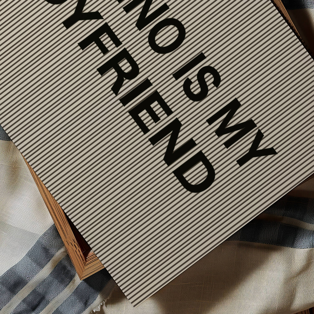 hand drawn Playful Funny typography print with the phrase "TECHNO IS MY BOYFREIND" in a retro striped neutral canva. This is a trendy funny typography wall art print ideal for above bed, bedrooms, dorm room decor, living rooms and kitchens, gallery walls and playful interiors. The perfect Cool Girl Apartment decor