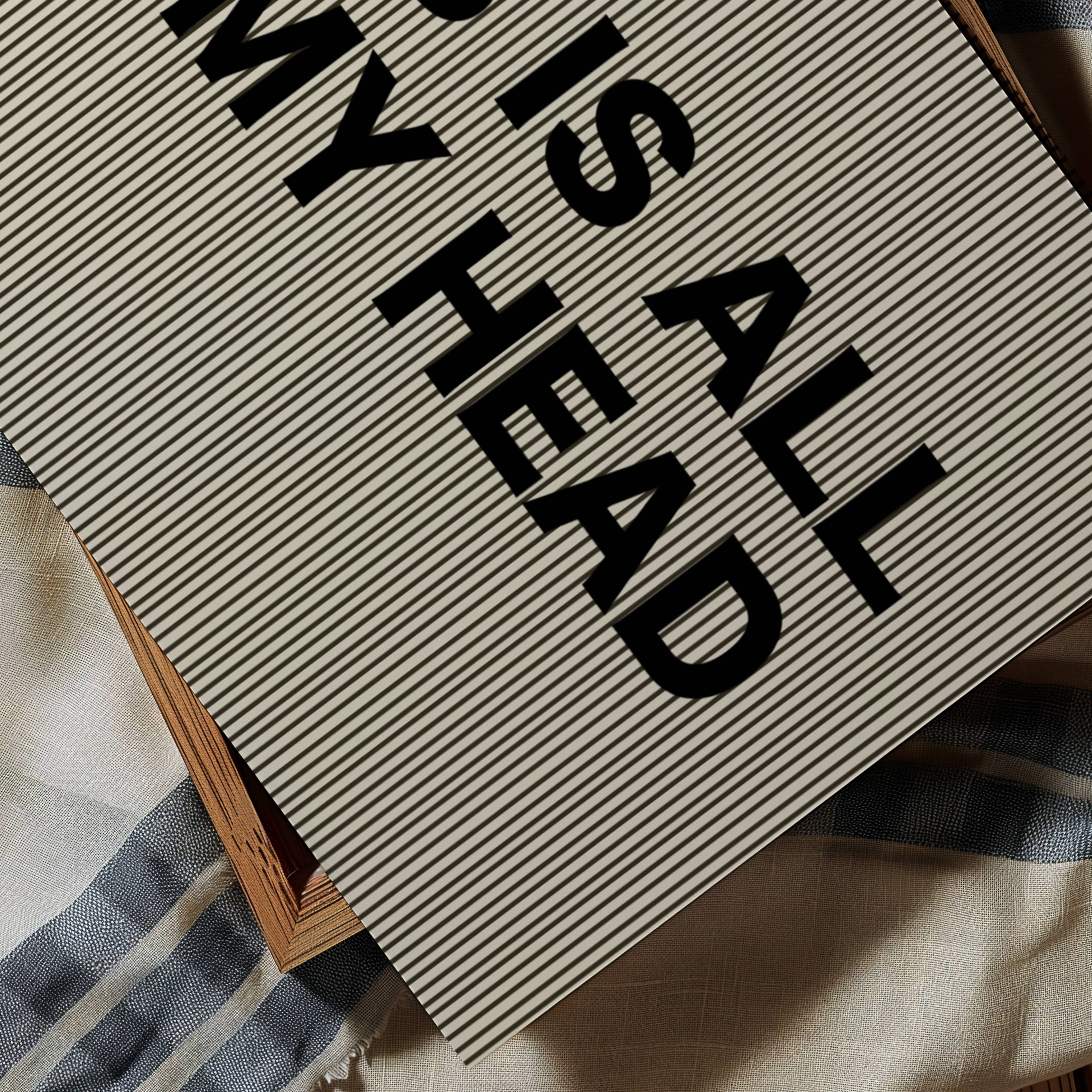 hand drawn Playful Funny typography print with the phrase "THIS IS ALL IN MY HEAD" in a retro striped neutral canva. This is a trendy funny typography wall art print ideal for above bed, bedrooms, dorm room decor, living rooms and kitchens, gallery walls and playful interiors. The perfect Cool Girl Apartment decor