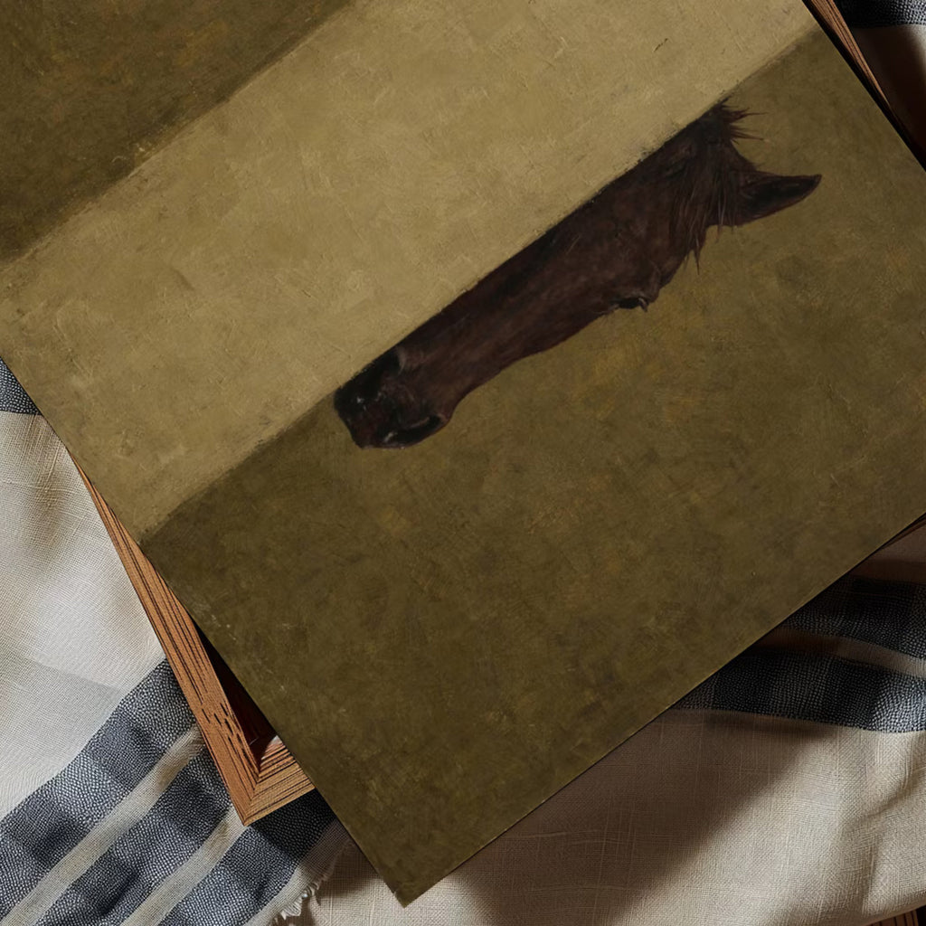 The Hidden Horse is a Contemporary Oil Painting Horse Art Print in earthy khaki tones, featuring a minimalist Horse Portrait
