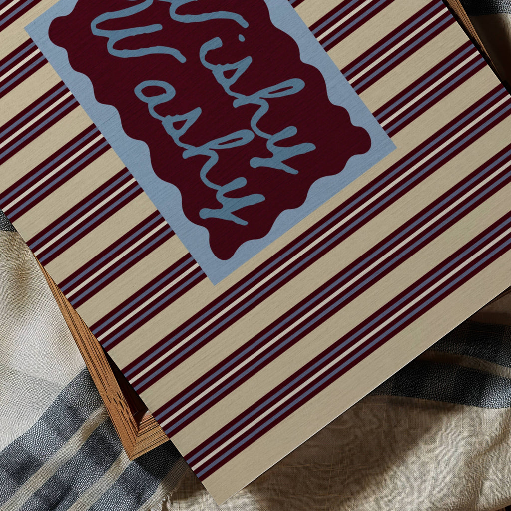 Wishy Washy is a whimsical Retro typography art print designed to bring humour, colour and personality into your bathroom and laundry room. Featuring vintage-inspired striped patterns and hand-lettered typography, this artwork captures the nostalgic charm of classic bath-time phrases while adding a playful decorative touch to modern interiors. this is a hand drawn Retro quote wall art featuring, ideal for bathrooms, laundry room decor, and cheeky playful interiors. available in 4 colors: butter yellow
