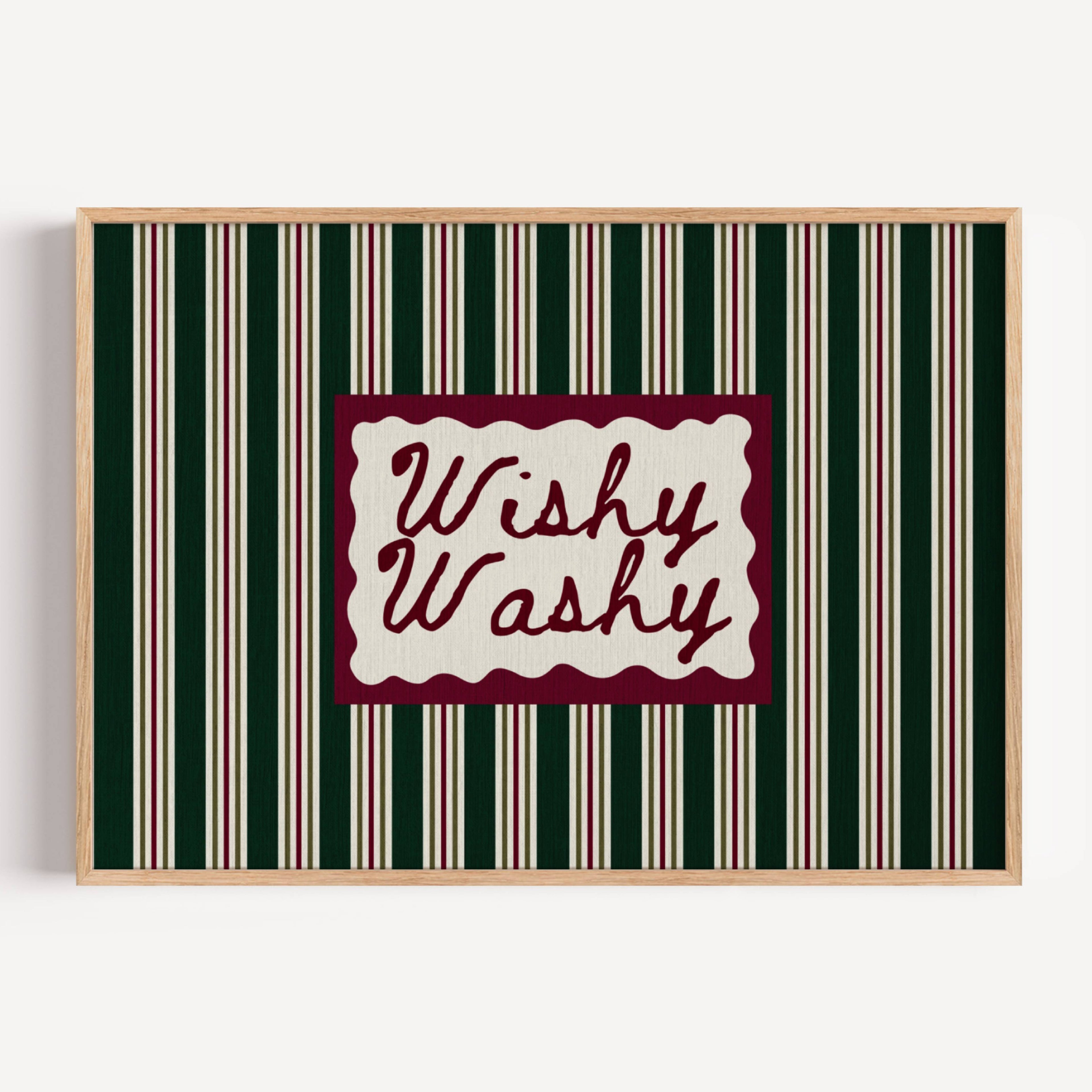 Wishy Washy is a whimsical Retro typography art print designed to bring humour, colour and personality into your bathroom and laundry room. Featuring vintage-inspired striped patterns and hand-lettered typography, this artwork captures the nostalgic charm of classic bath-time phrases while adding a playful decorative touch to modern interiors. this is a hand drawn Retro quote wall art featuring, ideal for bathrooms, laundry room decor, and cheeky playful interiors. available in 4 different colors: butter ye