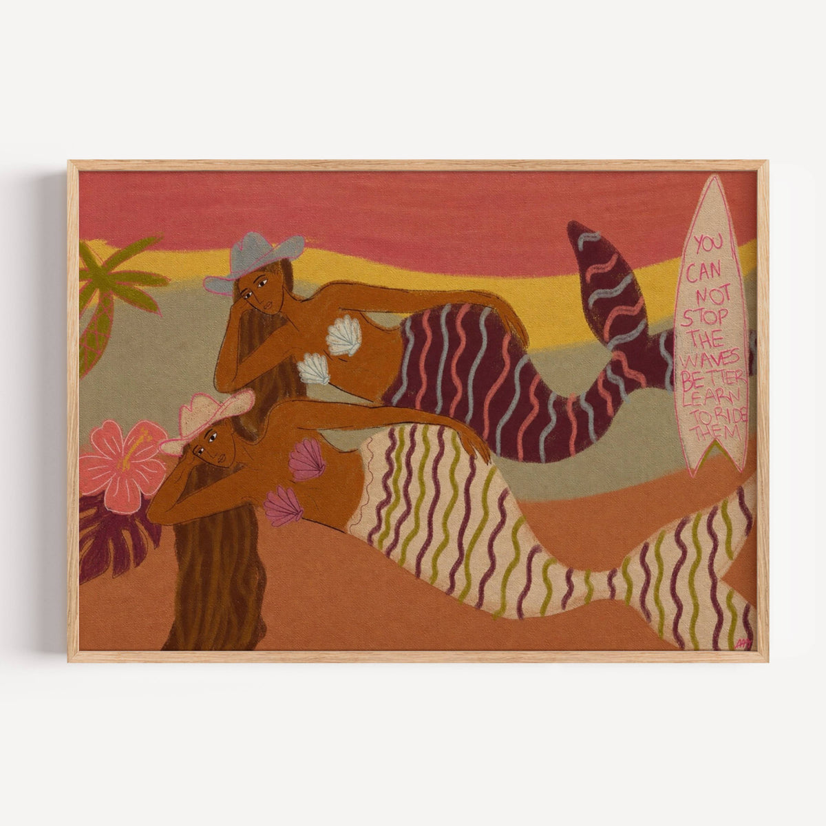 ride the waves oil painting wall art print with mermaids