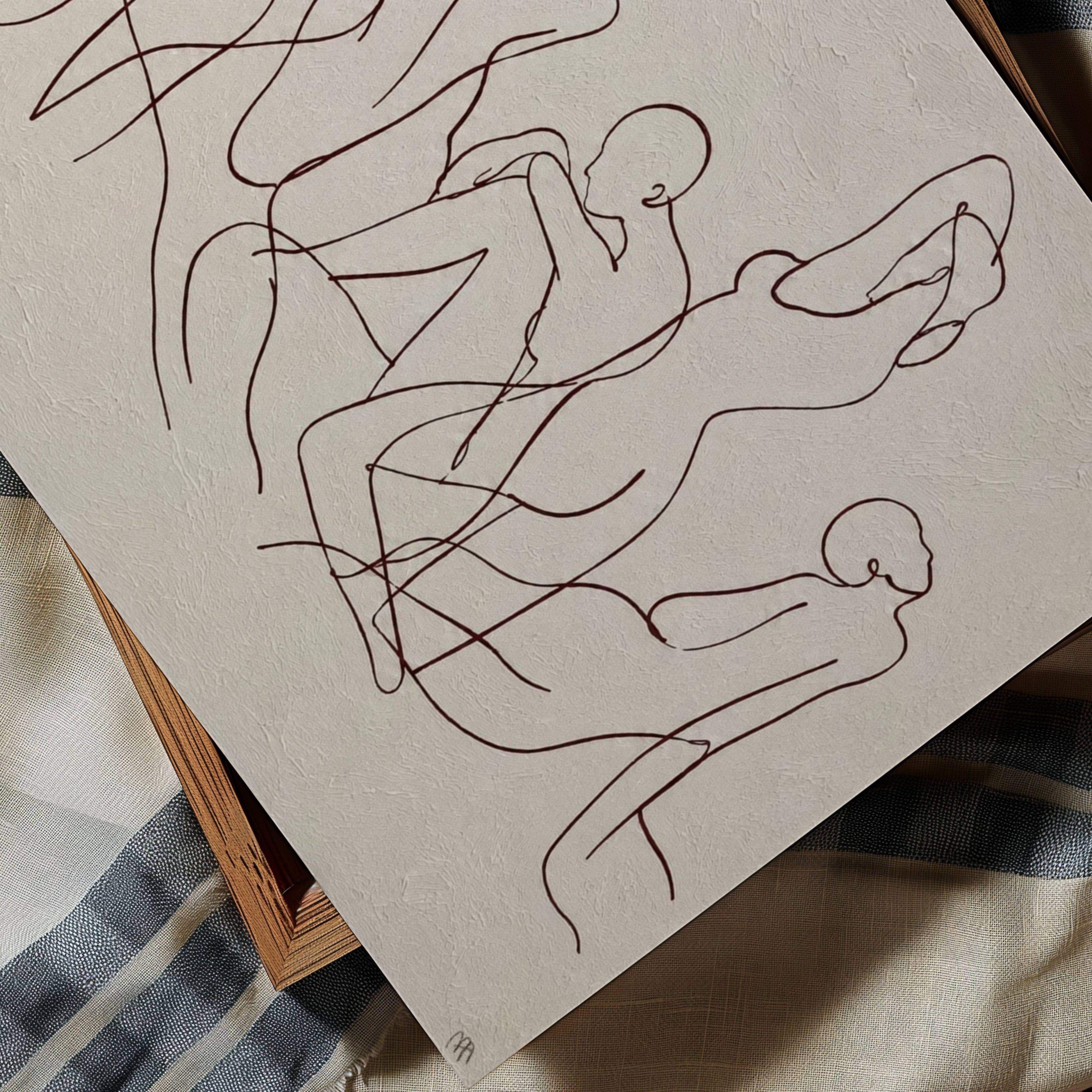 the company we keep is a hand drawn minimalist wall art print with abstract female bodies women figures in a Line Drawing art, on a textured neutral background. Delicate continuous lines intertwine to create a herd in motion, capturing the feeling of effortless elegance, contemporary and timeless, this piece evokes long summers and the beauty of the female body.